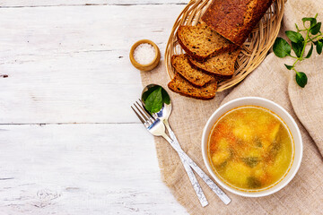 Trout soup with cutting vegetables