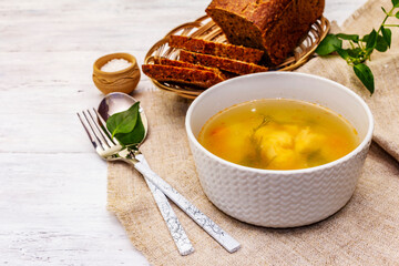 Trout soup with cutting vegetables