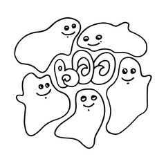 Halloween hand drawing doodle. Outline drawing of a ghost. Hoo letting. Vector illustration.