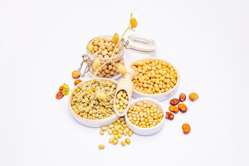 Assorted variety of legumes isolated on white