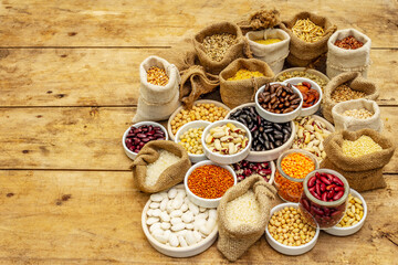 Assorted different types of beans and cereals grains