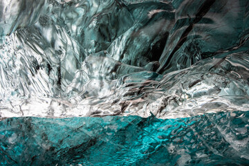 Wavy electric blue ice on a Glacier in Iceland