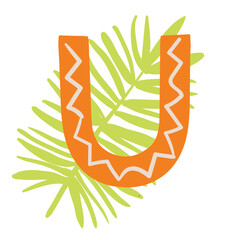 Orange vector bright Letter isolated Capital U 