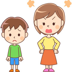 不満な少年と怒る女性