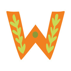 Orange vector bright Letter isolated Capital W 