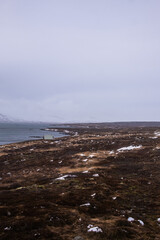Cold snowy shore in iceland