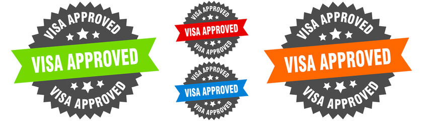 visa approved sign. round ribbon label set. Seal