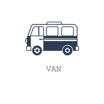 Van icon on white background. Vector illustration in flat cartoon design. Design for webpage, banner, icon. Technology, transport, minibus. 