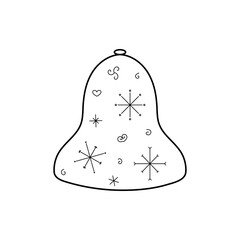 Stylized cute bell. Outline style. Vector illustration for décor, greeting cards, posters, prints for clothes, emblems.