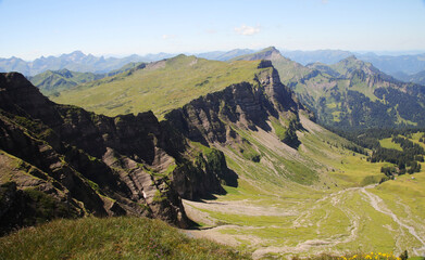 Fototapeta na wymiar The Alps panorama from Hahnenköpfle mountain, Kleinwalsertal region, Austria