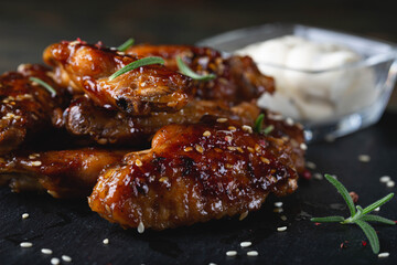 Fried chicken wings with sesame seeds