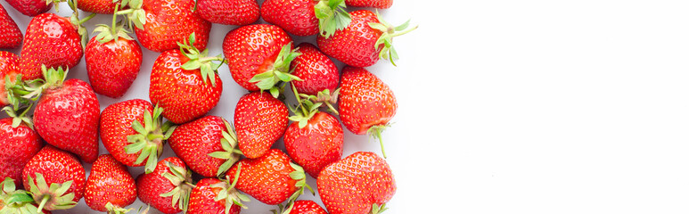 red raw fresh strawberries on white background, close view 