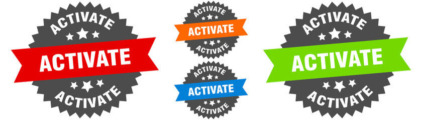 activate sign. round ribbon label set. Seal