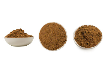 Mix spices in a bowl isolated on white.
