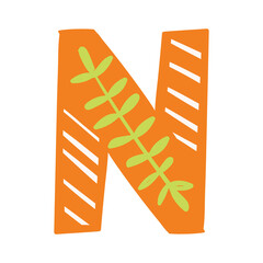 Orange vector bright Letter isolated Capital N