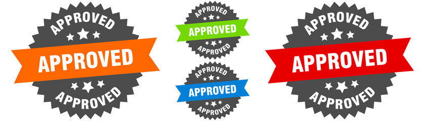 approved sign. round ribbon label set. Seal