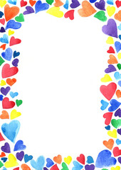 Colorful rainbow hearts frame for decoration on LGBTQ concept events.
