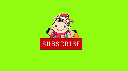 Subscribe Button and New year bull on Green Screen (Chroma Key) Background. Animation of Social Network. - Powered by Adobe