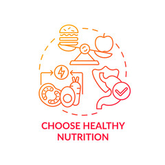 Choose healthy nutrition concept icon. Body and mind care list. Body improvement tips. Healthy organic foods options. Eating plan idea thin line illustration. Vector isolated outline RGB color drawing