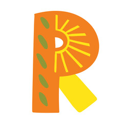 Orange vector bright Letter isolated Capital R 