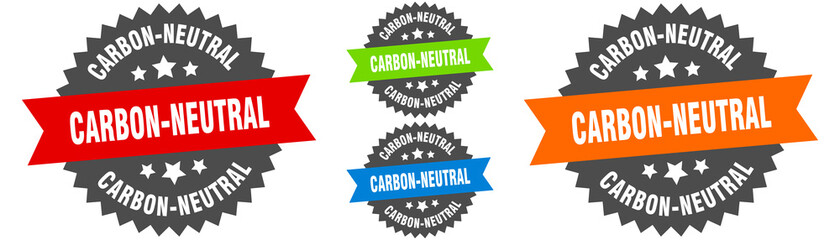 carbon-neutral sign. round ribbon label set. Seal