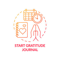 Start gratitude journal concept icon. Self care practices. Tool for keeping track of healthy tasks you have done today idea thin line illustration. Vector isolated outline RGB color drawing
