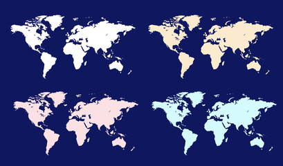 Colorful vector world map. North and South America, Asia, Europe, Africa, Australia. 
