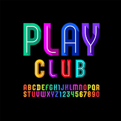 Children's bright font, alphabet in the cartoon style, cute multicolored bright letters and numbers, vector illustration