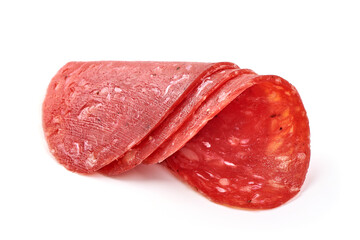 Smoked salchichon sausage, isolated on white background