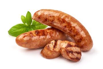 Grilled bavarian sausages, isolated on white background