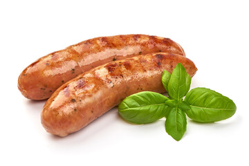 Grilled bavarian sausages, isolated on white background