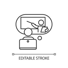 Online tutor linear icon. E-learning platform. Online classes. Webinar. Homework help. Thin line customizable illustration. Contour symbol. Vector isolated outline drawing. Editable stroke