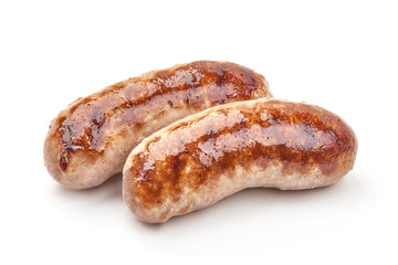 Grilled German Pork Sausages, munich sausage, isolated on white background