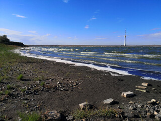 Lighthouse at wild lake Techirghiol Lake, Eforie, Constanța, România