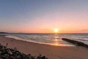 The beach of Bidart at sunset, Basque Country, France