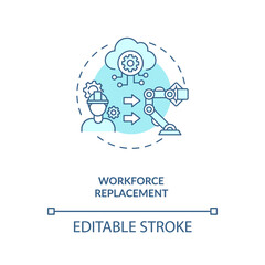 Workforce replacement concept icon. No working places for people. Money increasing technologies. AI threats idea thin line illustration. Vector isolated outline RGB color drawing. Editable stroke