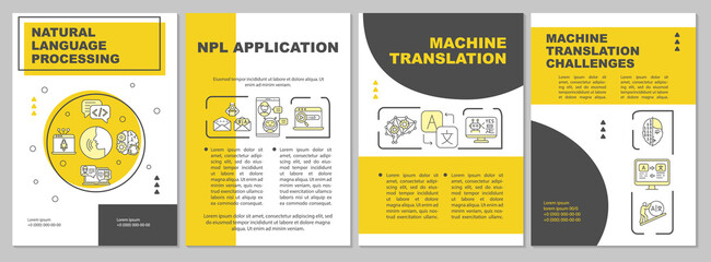 NLP brochure template. Natural language processing. Flyer, booklet, leaflet print, cover design with linear icons. Vector layouts for magazines, annual reports, advertising posters