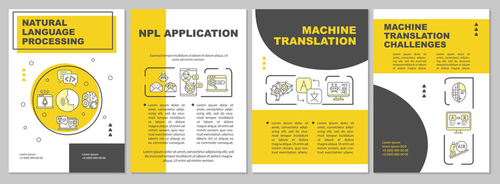 NLP brochure template. Natural language processing. Flyer, booklet, leaflet print, cover design with linear icons. Vector layouts for magazines, annual reports, advertising posters