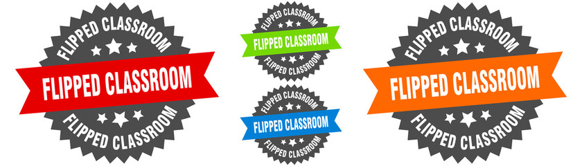 flipped classroom sign. round ribbon label set. Seal