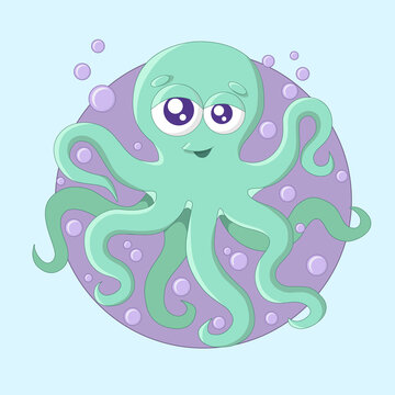 Funny octopus playing with bubbles