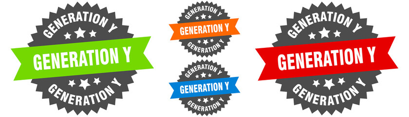 generation y sign. round ribbon label set. Seal
