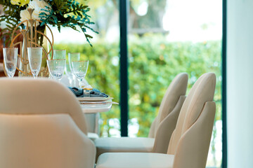 luxury dinning room with wooden table and classic style chair