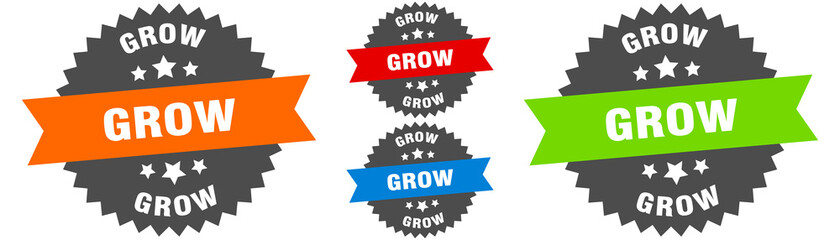 grow sign. round ribbon label set. Seal