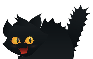 Black, Cute and Bristly Little Cat over White Background, Vector Illustration
