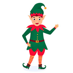 Funny Christmas elf. Vector illustration. Cartoon character.