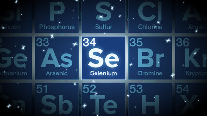 Close up of the Selenium symbol in the periodic table, tech space environment. - obrazy, fototapety, plakaty