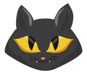 Cute Black Kitty Face with Big Eyes, Vector Illustration