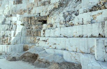 Fototapeta premium geometry of squared slopes at white marble quarry, Carrara, Italy