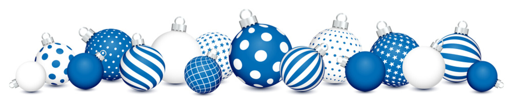 Banner Liegende Weihnachtskugeln Mit Muster Blau Wei&szlig; Silber