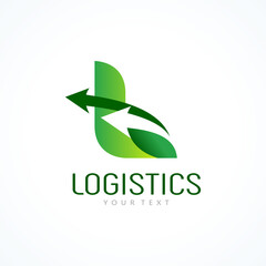 Logistics logo design, arrows and  letter L green color